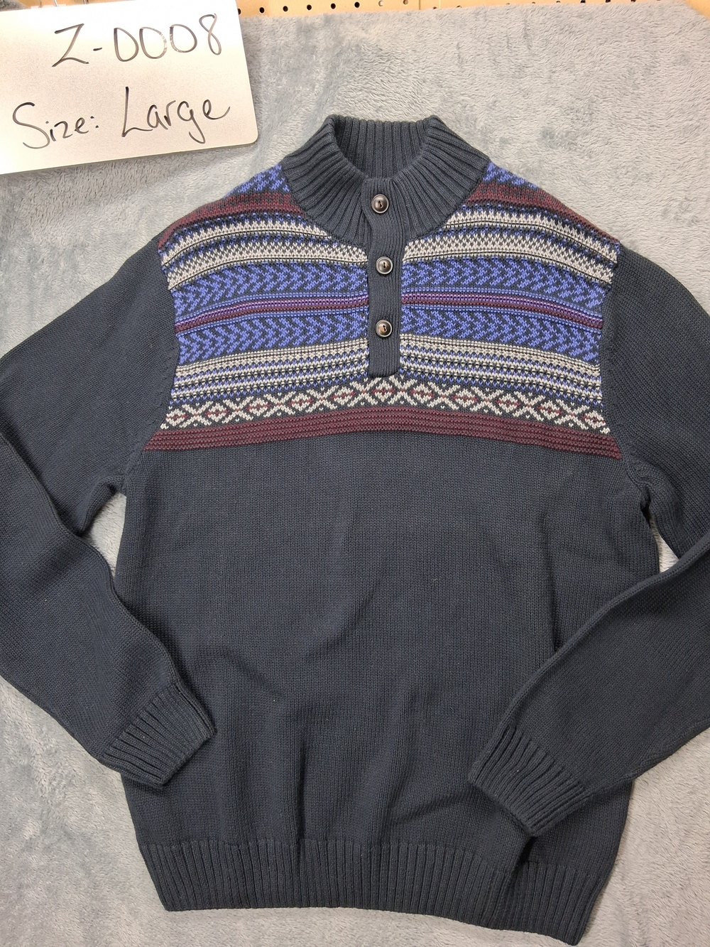 Chaps Navy Fair Isle Knit Sweater Pullover with Multicolor Yoke